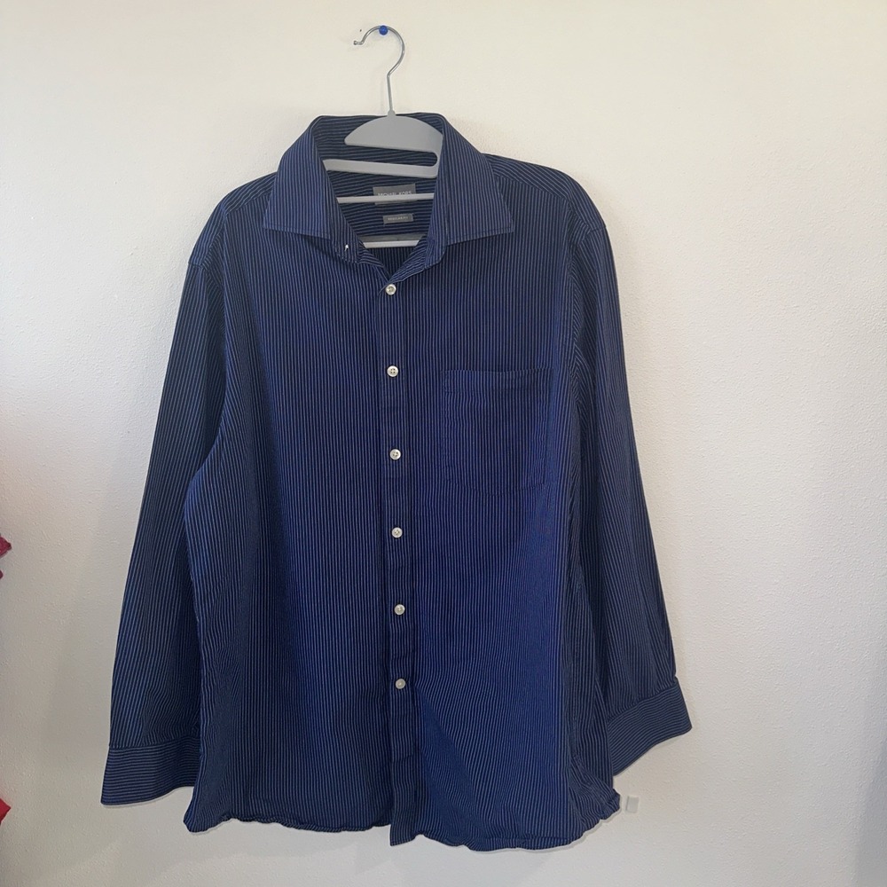Michael Kors Blue Stripe  Long Sleeve Bottom Up Dress Regular ‎ Fit Shirt Size L